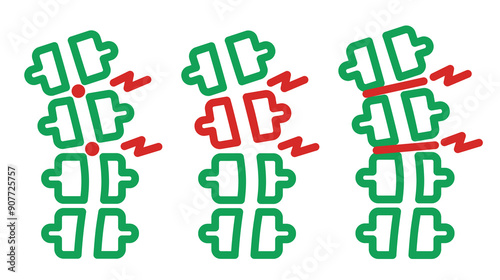 Spine care and backache, chiropractic medicine line icon features linear spinal column, medical care or wellness. Isolated vector outline sign represent back health services