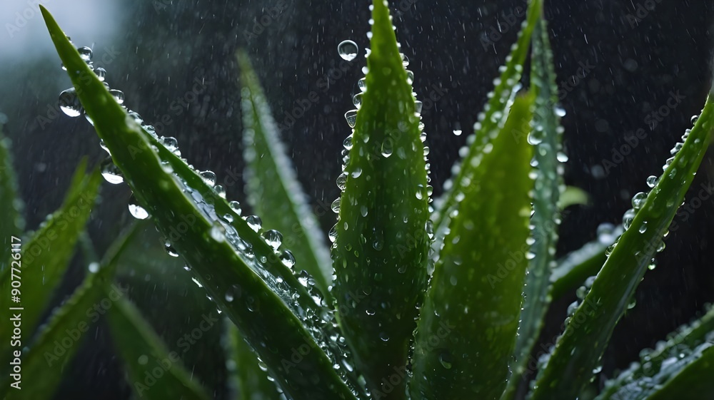 Aloe vera plants are dripped with rainwater Aloe vera plants are dripped with rainwater