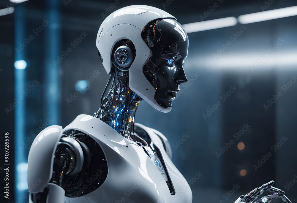 Artificial intelligence in the form of a robot interacts with humans, Generative AI Artificial intelligence in the form of a robot interacts with humans, Generative AI