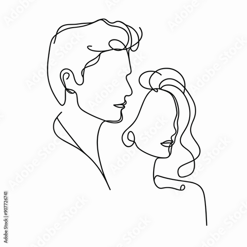 Minimalist line art of a man and woman, black and white illustration