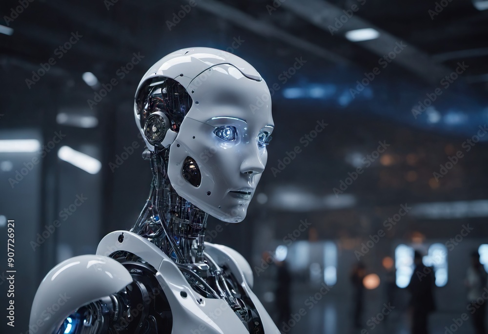 Artificial intelligence in the form of a robot interacts with humans, Generative AI Artificial intelligence in the form of a robot interacts with humans, Generative AI