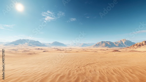 Fototapeta Naklejka Na Ścianę i Meble -  A panoramic view of a desert landscape with detailed sand dunes and clear skies