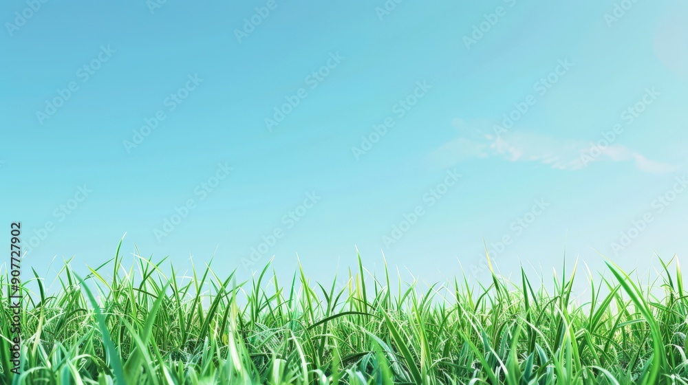 Obraz premium A field of green grass with a clear blue sky in the background