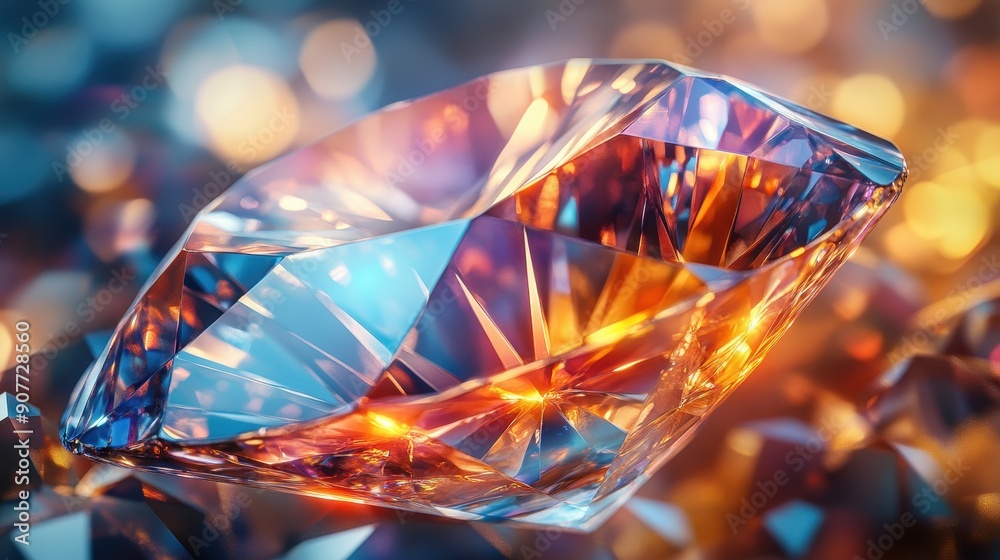 A macro shot of a gemstone with detailed facets and reflections A macro shot of a gemstone with detailed facets and reflections