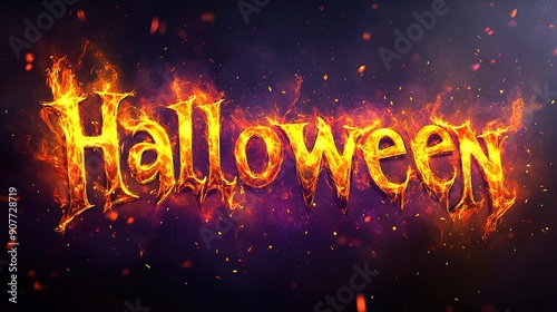 Halloween Text in Glowing Flames for Spooky and Festive Holiday Decor