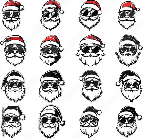Cool Santa Claus Faces with Sunglasses for Christmas Designs