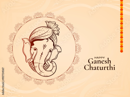 Happy Ganesh Chaturthi Indian festival card with lord ganesha design
