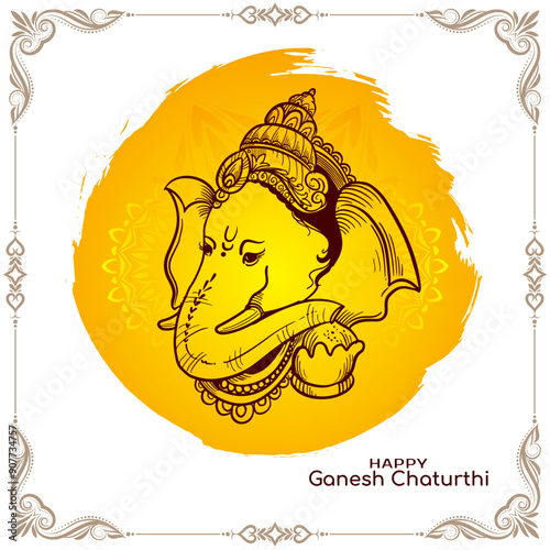 Happy Ganesh Chaturthi traditional Indian festival card design