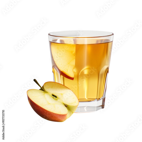 apple juice and slice apple on white background render