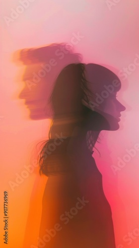 Silhouette of man and woman backlighting adult pink.