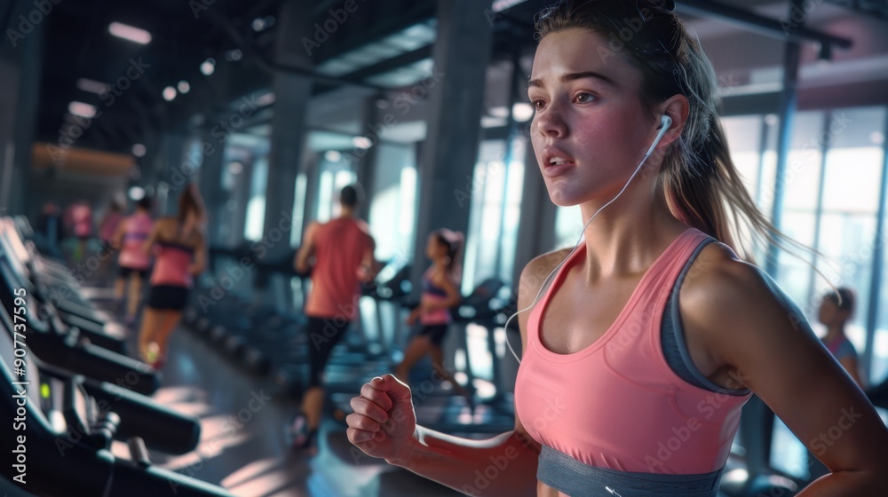 The woman running indoors The woman running indoors
