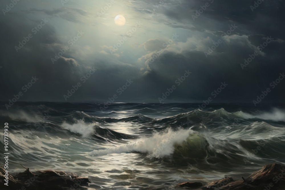 Fototapeta premium Moon and ocean outdoors horizon nature.