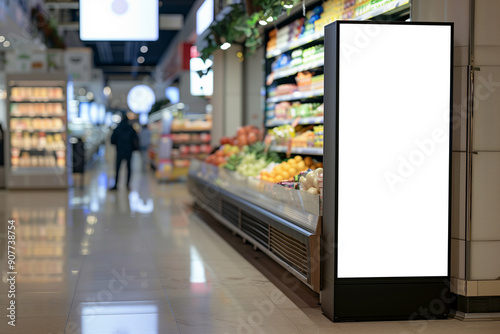 Blank advertising mockup for advertisement at the supermarket. photo