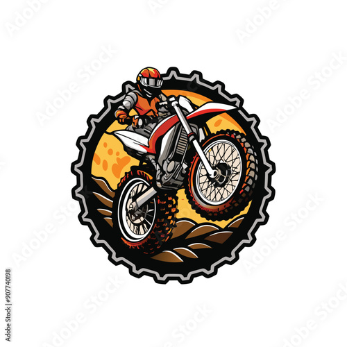 A vector illustration of a motocross bike with a rider in mid-air with a number 2 in the background.