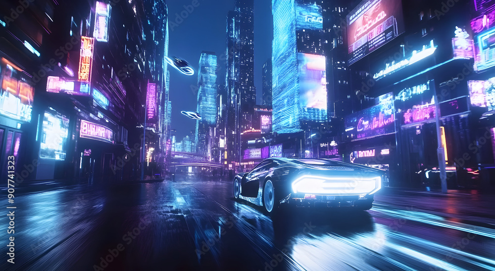 A Futuristic Cityscape with Towering Skyscrapers Glowing in Neon Lights A Futuristic Cityscape with Towering Skyscrapers Glowing in Neon Lights