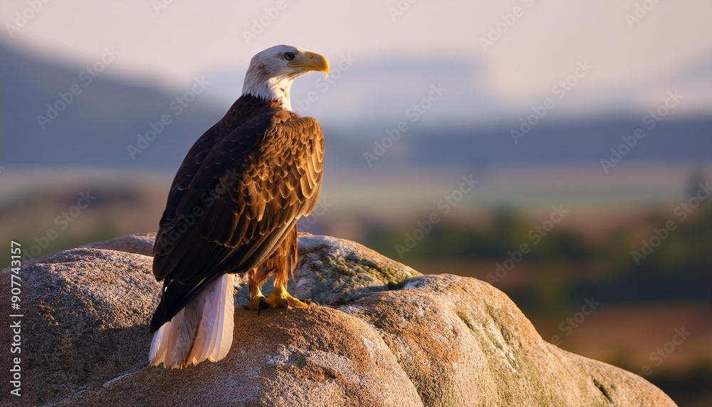 Fototapeta premium Majestic Eagle Perched on a Rock: A Glimpse of Wildlife