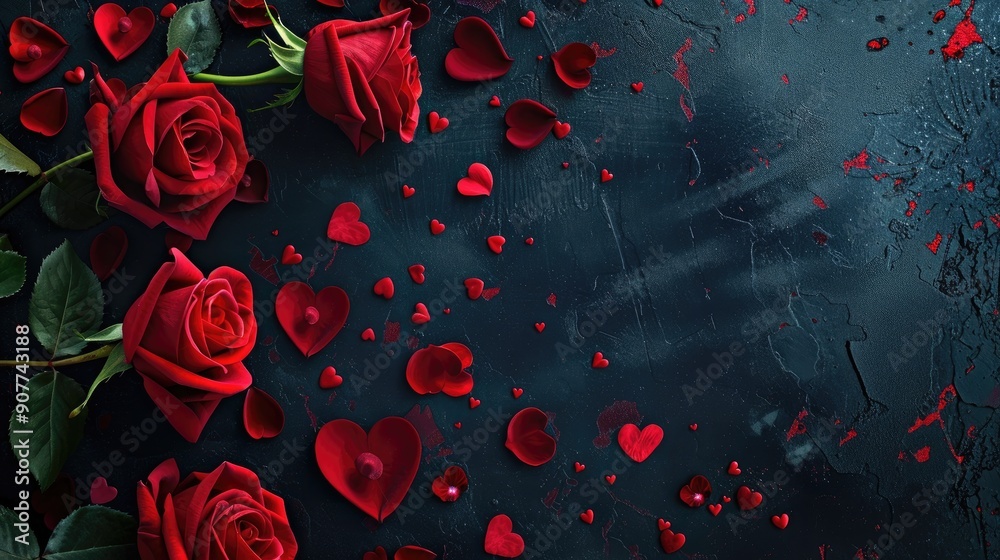 Valentine s Day wide banner with red roses and love heart backdrop Valentine s Day wide banner with red roses and love heart backdrop