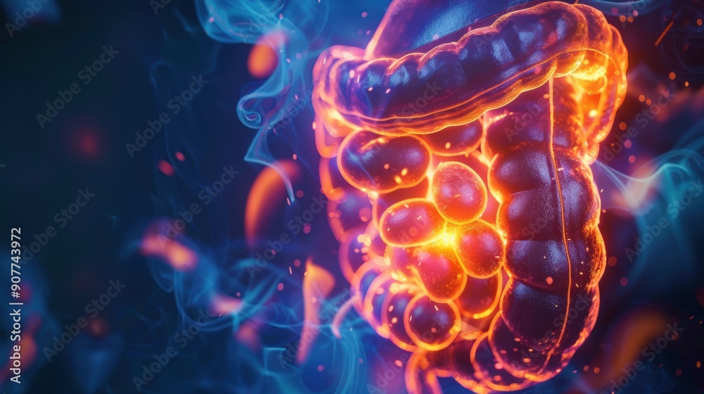 A close up of a stomach with a blue background A close up of a stomach with a blue background