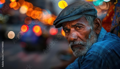 City hustle with street performers and busy markets, capturing the vibrant urban life, Realism, Bright colors, Photography © Nawarit