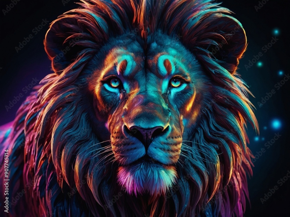 Abstract neon light Lion wallpaper, glowing space background Abstract neon light Lion wallpaper, glowing space background
