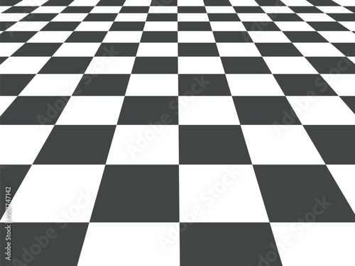 Checkered square pattern ground. Perspective grid view