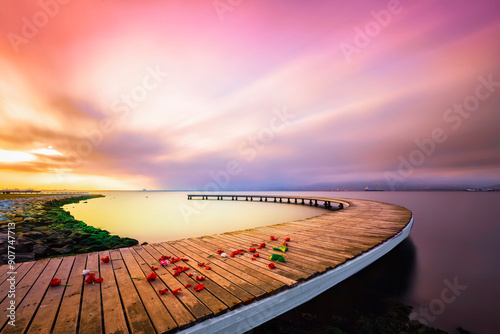 Sekapark, Izmit, Kocaeli. Beautiful natural park on seacoast. Sunset sea view in Turkey. photo