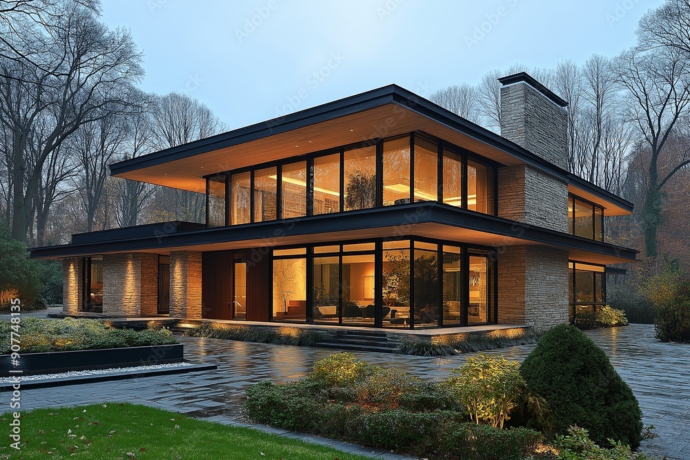 3d rendering of modern cozy house with garden and beautiful landscaping, entrance 3d rendering of modern cozy house with garden and beautiful landscaping, entrance