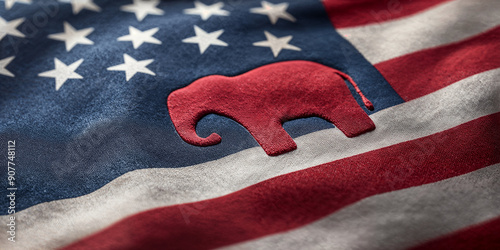 red republican elephant party symbol on flag of usa and elections vote presidential choice day banner photo