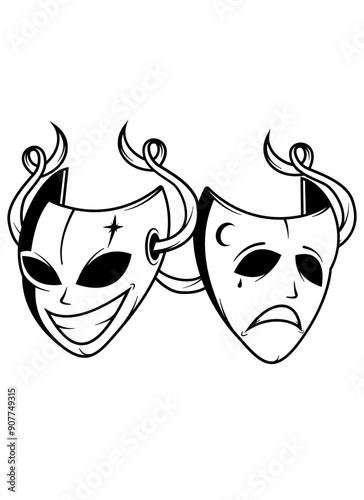 Smile Now Cry Later | Mask | Happy & Sad Mask | Masquerade | Theater Mask | Happy Mask | Sad Mask | Crying Mask | Original Illustration | Vector and Clipart | Cutfile and Stencil