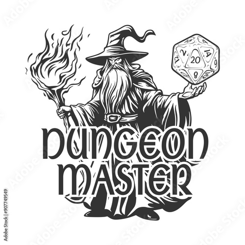 Dungeon Master Illustration Clip Art Design Shape. DM Wizard Silhouette Icon Vector.	
