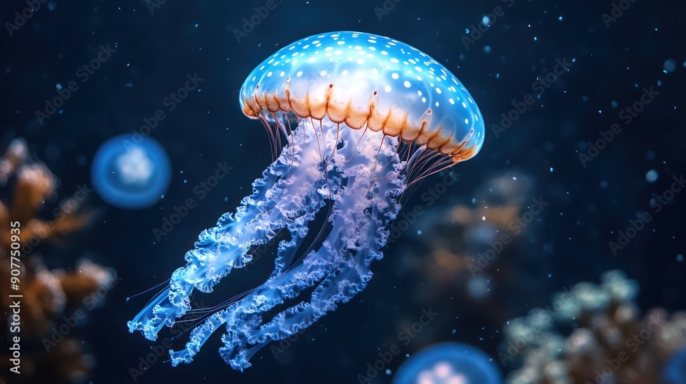 jellyfish swimming in the ocean, glowing body jellyfish swimming in the ocean, glowing body