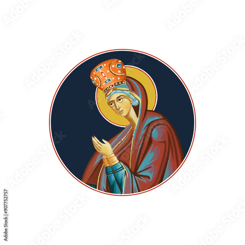 Orthodox illustration of the Blessed Virgin Mary in Byzantine style 