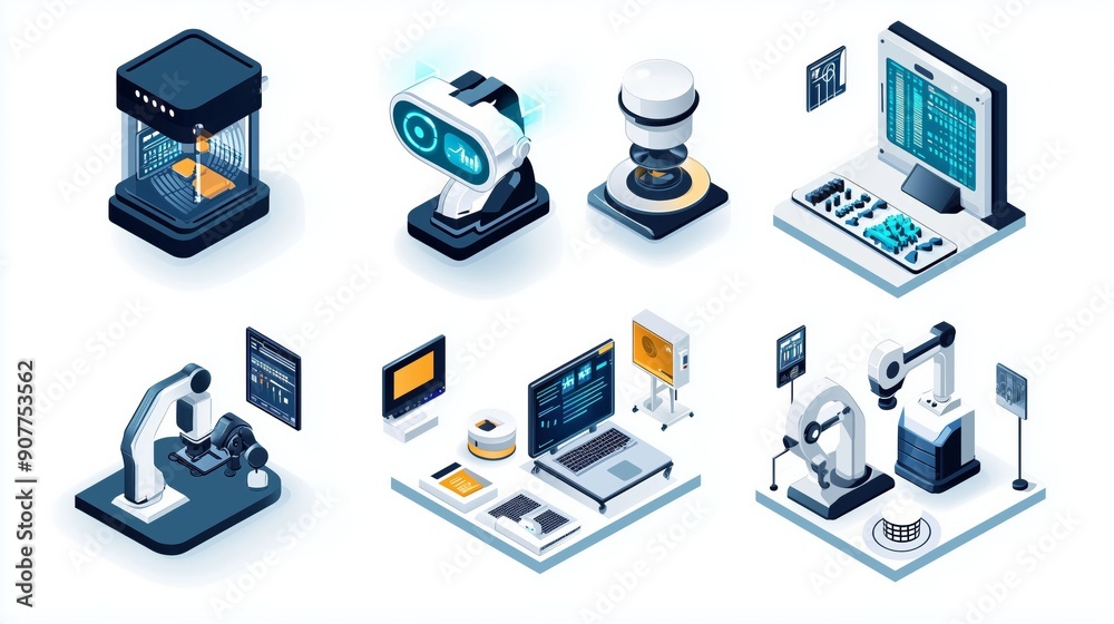 Icon Set of Smart Manufacturing Technologies Featuring AR and AI
