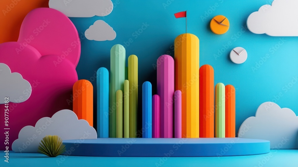 Colorful abstract design with pillars and clouds, perfect for creative projects and modern presentations. Colorful abstract design with pillars and clouds, perfect for creative projects and modern presentations.