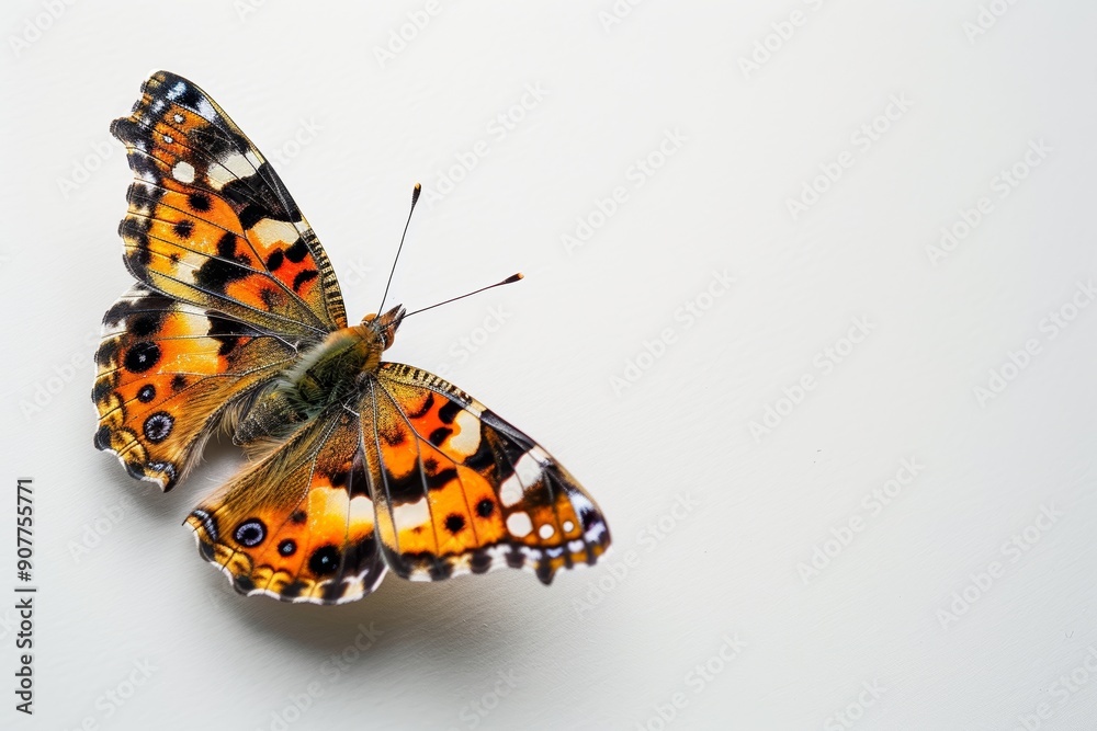 Obraz premium A photo of a butterfly resting on a white background