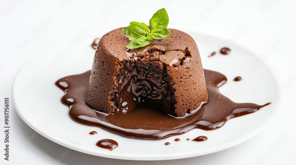 Decadent Chocolate Fondant Delight with Molten Center in Fine Dining Setting with Copy Space, Generative Ai