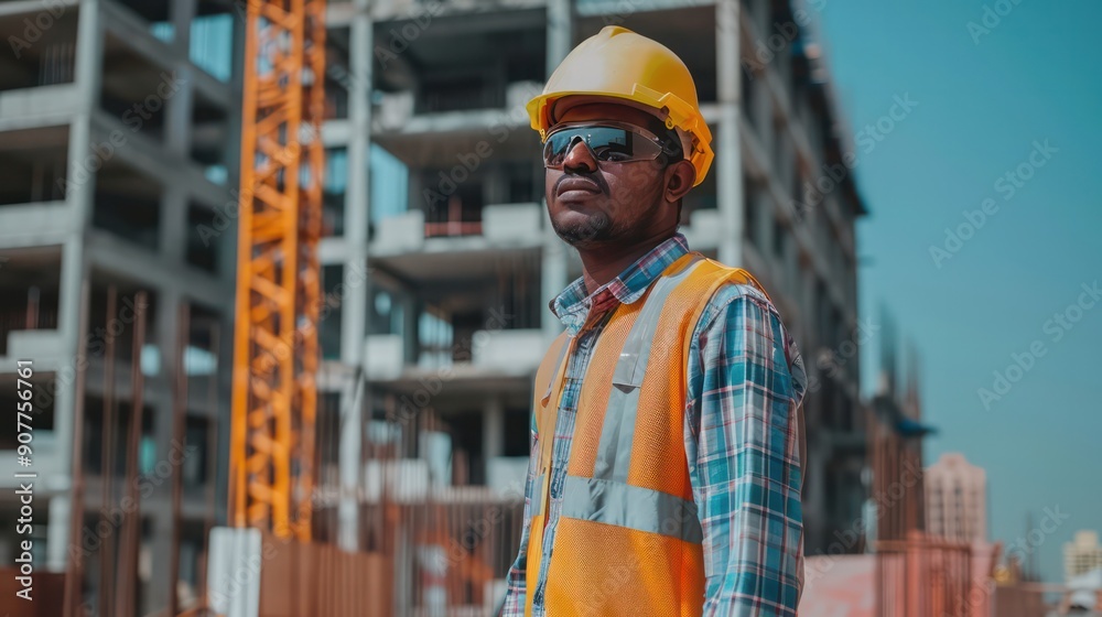 A man is working at a construction site. Construction hard hats and work shirts Beaming Middle-aged and above A man is working at a construction site. Construction hard hats and work shirts Beaming Middle-aged and above