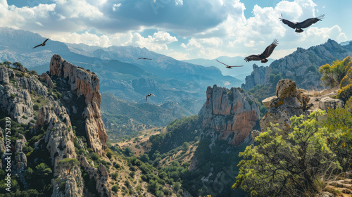 Vultures soared through the rugged mountains of Cazorla park.