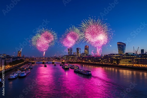 Fireworks light up the sky over London photo