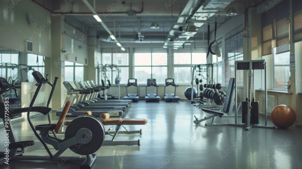 Empty Gym with Exercise Equipment. Empty Gym with Exercise Equipment.