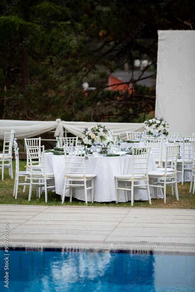 Luxury Wedding Venue: Beautifully Decorated Outdoor Space with Wisteria