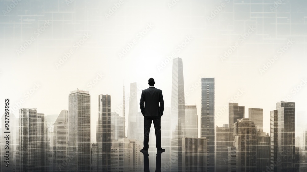 A businessman standing in front of a skyscraper, symbolizing his rise to the top and his achievements in the business world A businessman standing in front of a skyscraper, symbolizing his rise to the top and his achievements in the business world