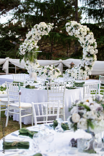 Luxury Wedding Venue: Beautifully Decorated Outdoor Space with Wisteria