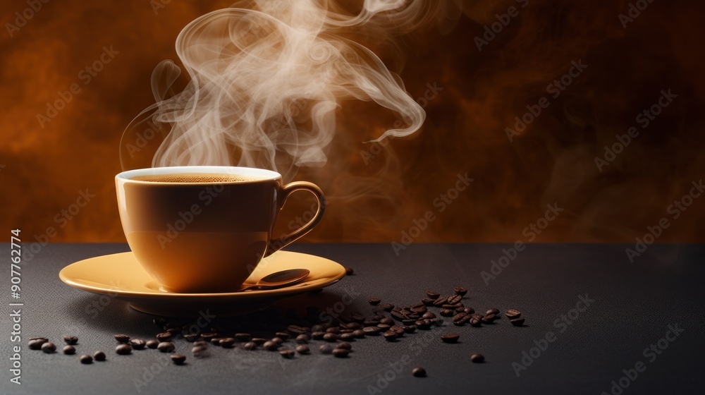 A freshly brewed cup of coffee, with a steamy trail rising from the mug A freshly brewed cup of coffee, with a steamy trail rising from the mug