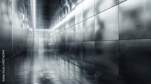 A futuristic image of a metallic wall with sleek geometric patterns