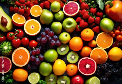 vibrant aerial display colorful food elements featuring fresh culinary delights artistic arrangement, rainbow, lgbtq, lgbt, pride, love, equality, berries © Yaroslava