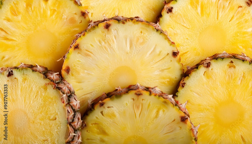 A pile of pineapples with the center cut off A pile of pineapples with the center cut off