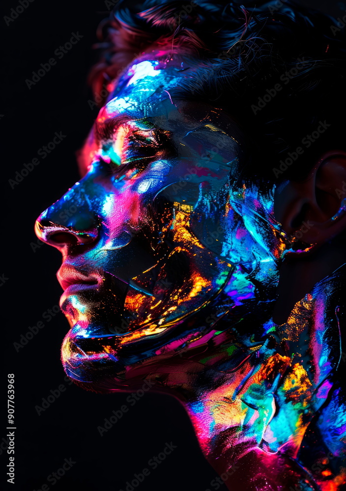 Metallic abstract portrait of a man using metallic colors on a black background.