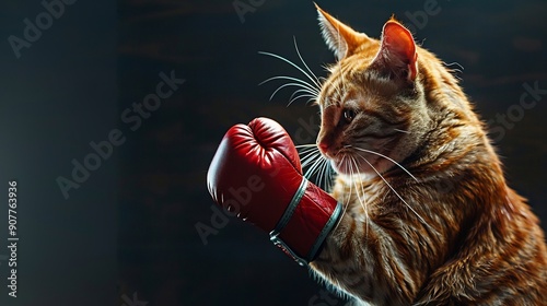 Cute cat wearing boxing gloves photo