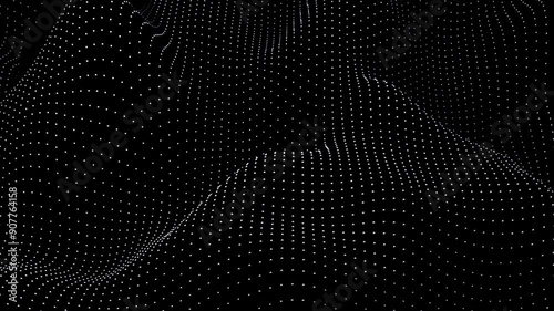 3d render Abstract digital black and white wave of particles. Futuristic point wave. Technology background vector.